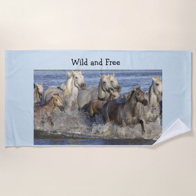 Horses galloping in the water beach towel (Front)