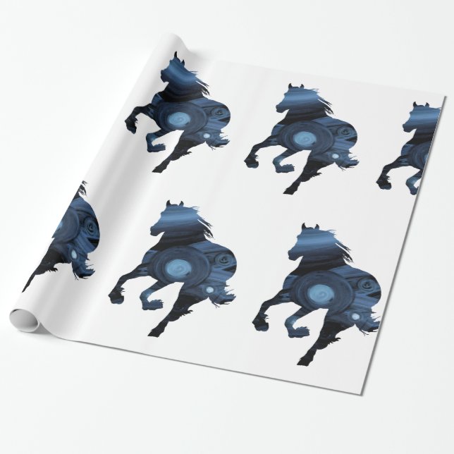 Horses Glossy Wrapping Paper, blue Horse Wrapping Paper (Unrolled)