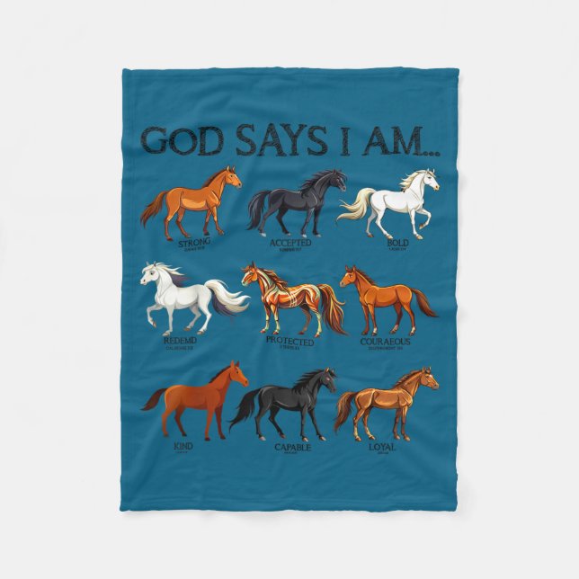 Horses God Says I Am Cute Christian Girl Teen Bibl Fleece Blanket (Front)