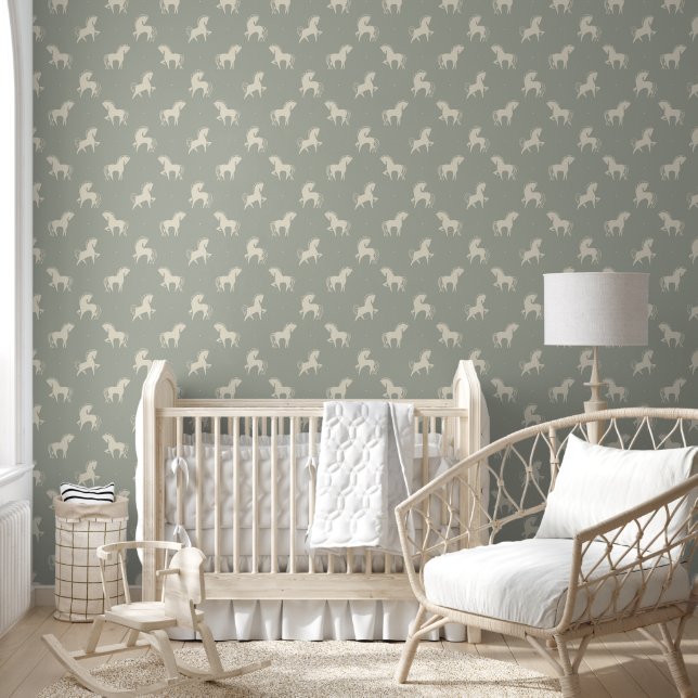 Horses gray green wallpaper (Kids)