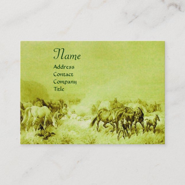 HORSES GRAZING  green Business Card (Front)