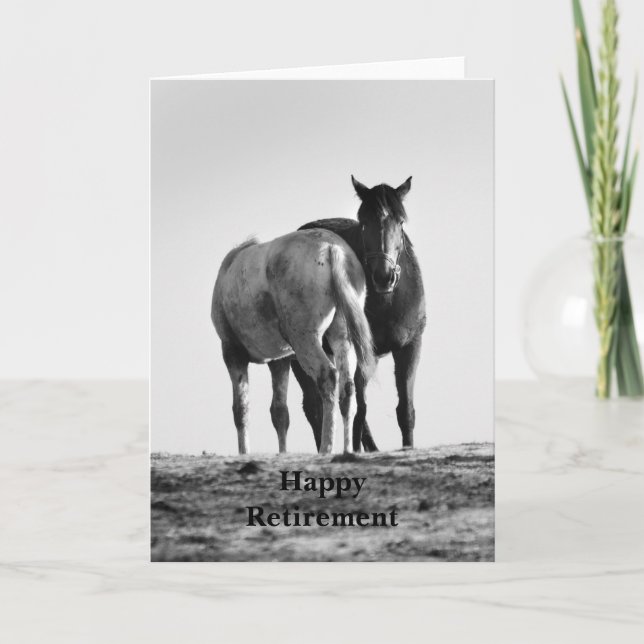 Horses Grazing Happy Retirement Card (Front)