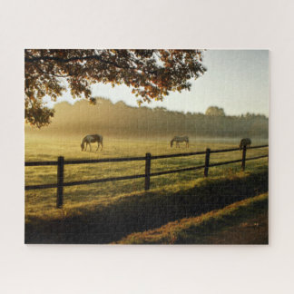 Horses Grazing in Sunrise Pasture Jigsaw Puzzle