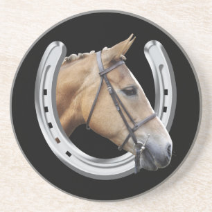 Horse's head in a horseshoe coaster