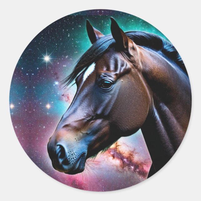 Horse's Head with a Galaxy Background Classic Round Sticker (Front)