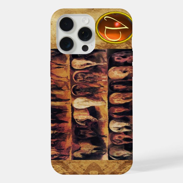 Horses' Hindquarters, Orange Agate Gem Monogram iPhone Case (Back)