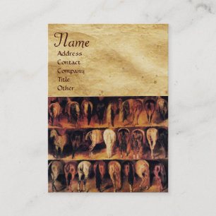 Horses' Hindquarters, Parchment Monogram Business Card