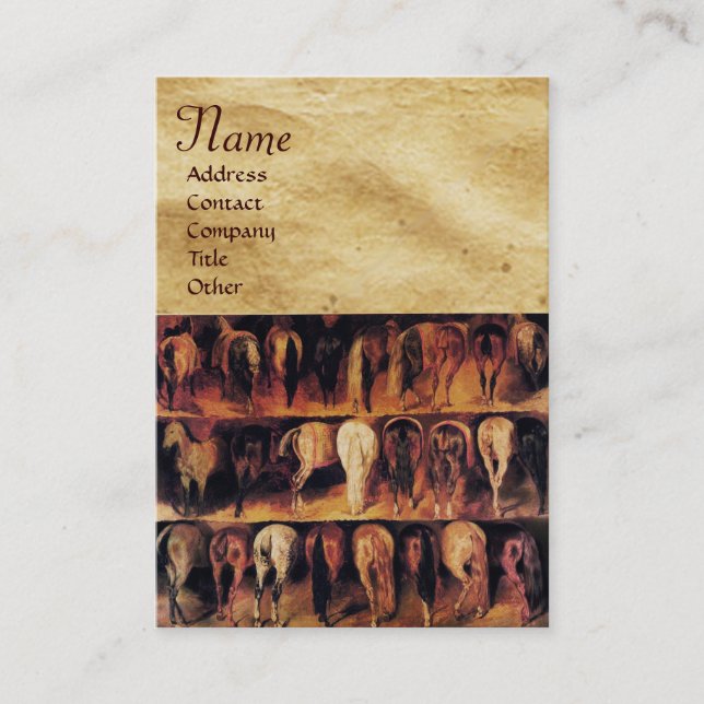 Horses' Hindquarters, Parchment Monogram Business Card (Front)