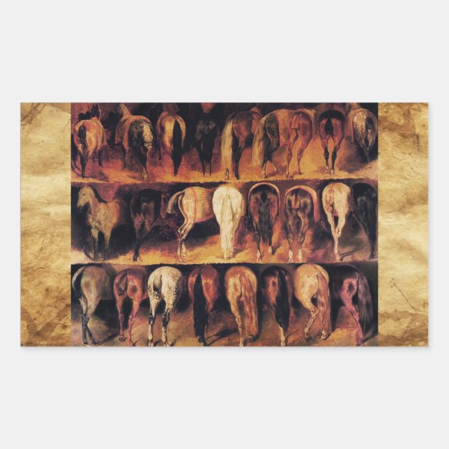 Horses' Hindquarters, Parchment Rectangular Sticker (Front)