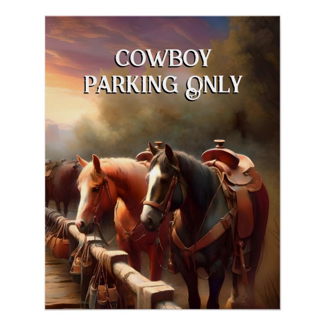 Horses Hitched "Cowboy Parking" Poster (Front)