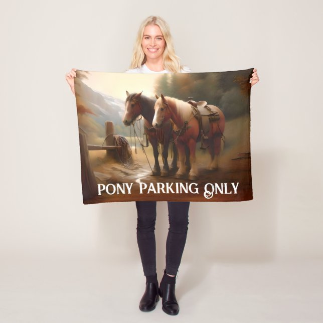 Horses Hitched "Pony Parking" Fleece Blanket (In Situ)