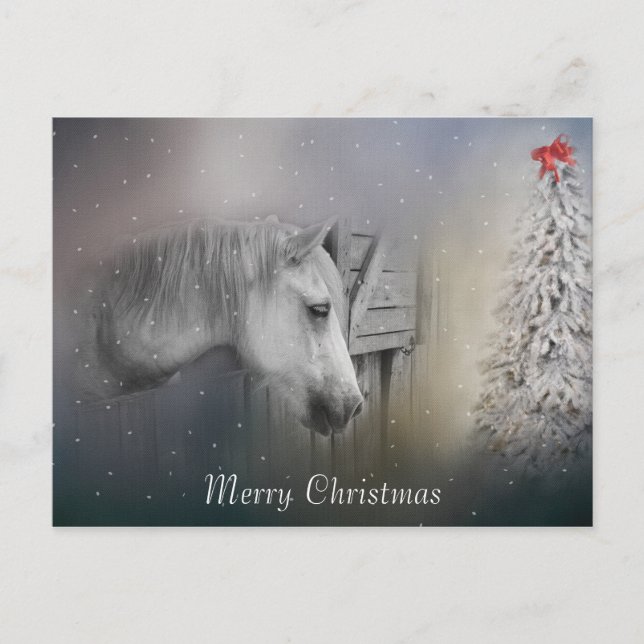 Horses: Horse Lovers Snowy Winter Christmas Holiday Postcard (Front)