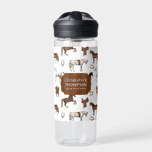 Horses Horseshoe Horse Saddles Custom Name Water Bottle