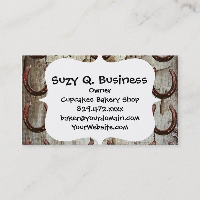 Horses Horseshoes on Barn Wood Cowboy Gifts Business Card (Front)