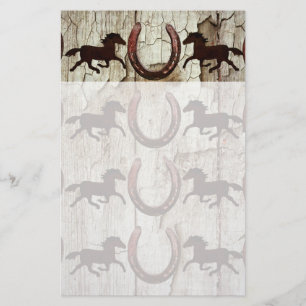 Horses Horseshoes on Barn Wood Cowboy Gifts Stationery