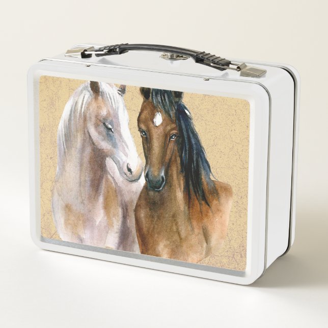 Horses Illustration  Metal Lunch Box (Back)
