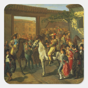 Horses in a Courtyard Square Sticker