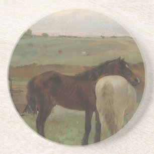 Horses in a Meadow, Oil Painting, Edgar Degas Coaster