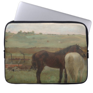 Horses in a Meadow, Oil Painting, Edgar Degas Laptop Sleeve