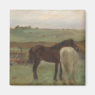 Horses in a Meadow, Oil Painting, Edgar Degas Magnet