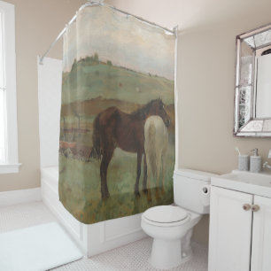 Horses in a Meadow, Oil Painting, Edgar Degas Shower Curtain