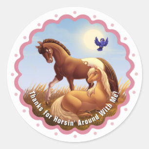 Horses in a Pasture Classic Round Sticker