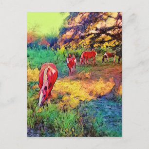 Horses in a Pasture Digital Painting Postcard