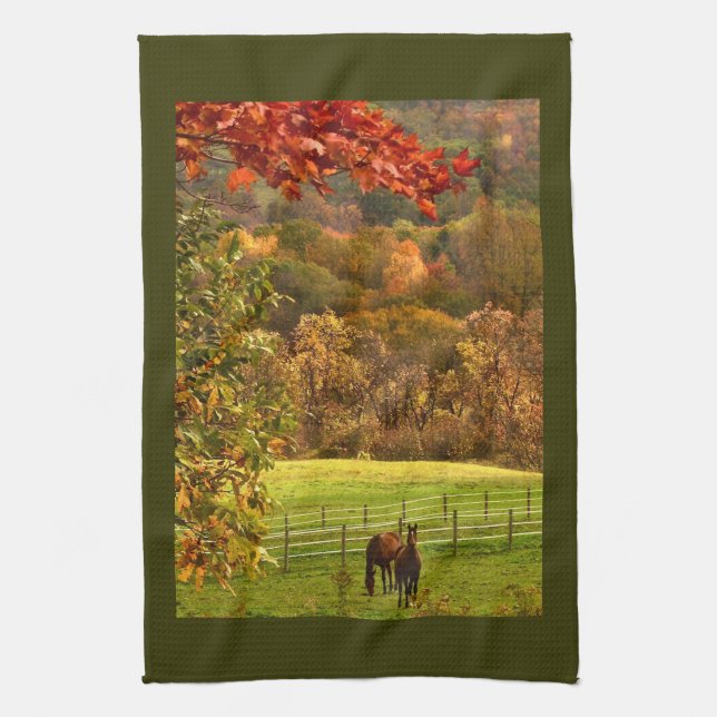 Horses in Autumn Tea Towel (Vertical)