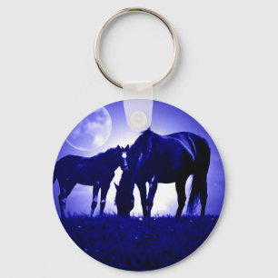 Horses in Blue Night Key Ring
