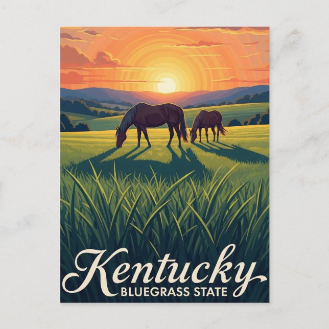 Horses in Lexington Kentucky Sunset Postcard (Front)