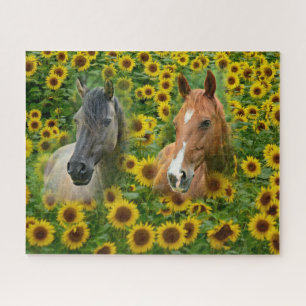 Horses in Smudge Art Sunflower Field Jigsaw Puzzle