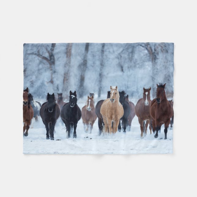 Horses in the Cold Fleece Blanket (Front (Horizontal))