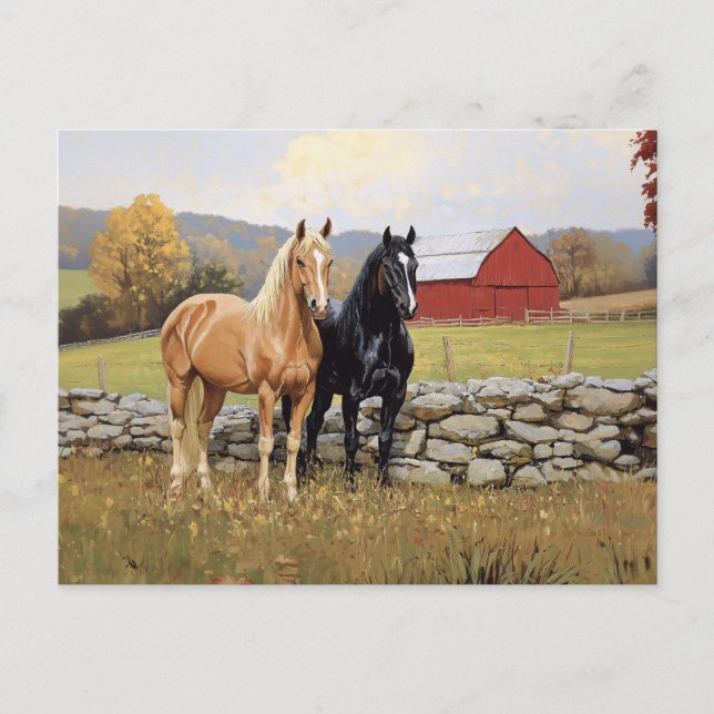 Horses in the Field Rustic Farm Postcard (Front)
