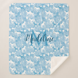 Horses in the Field_Soft Blue Monogramed Blanket