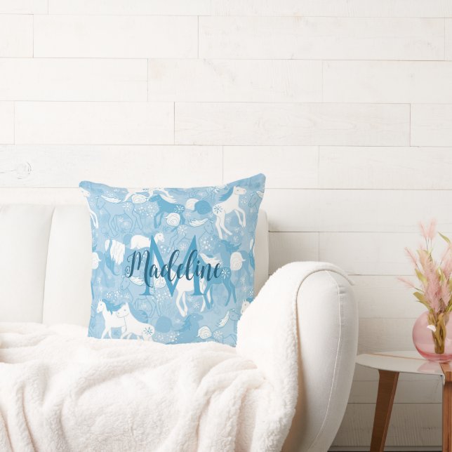 Horses in the Field_Soft Blue Monogramed Pillow (Couch)