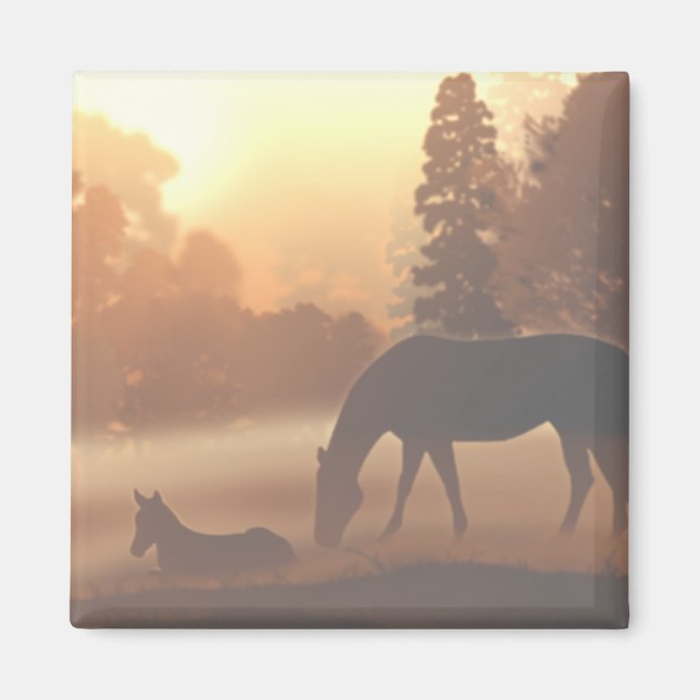 Horses in the Morning Fog Magnet (Front)