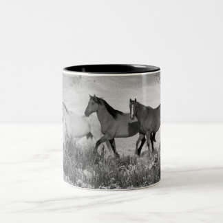 Horses In The Snow - Black and White Two-Tone Coffee Mug