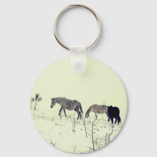 Horses in Winter Key Ring