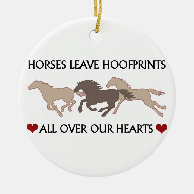 Horses Leave Hoofprints Ceramic Tree Decoration (Front)