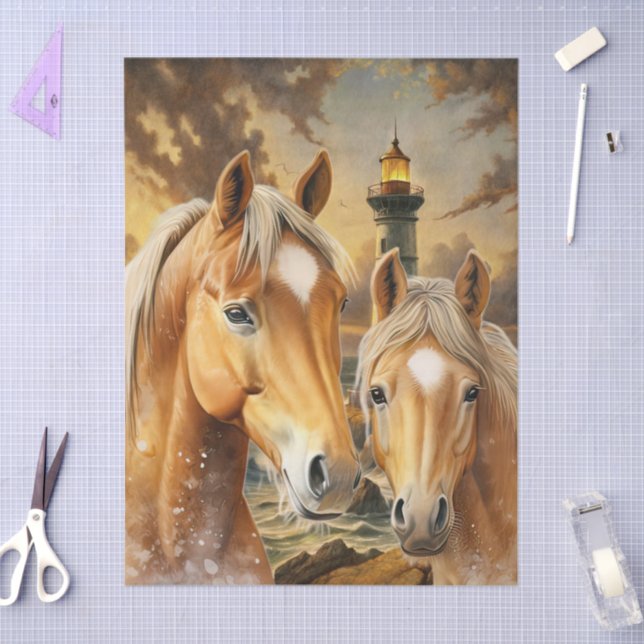 Horses Lighthouse & Ocean Scene Tissue Paper (Craft)
