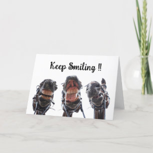 Horses looked in the mouth. 3 horses laughing. thank you card