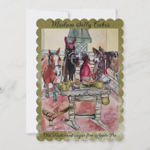 horses making apple pie holiday card