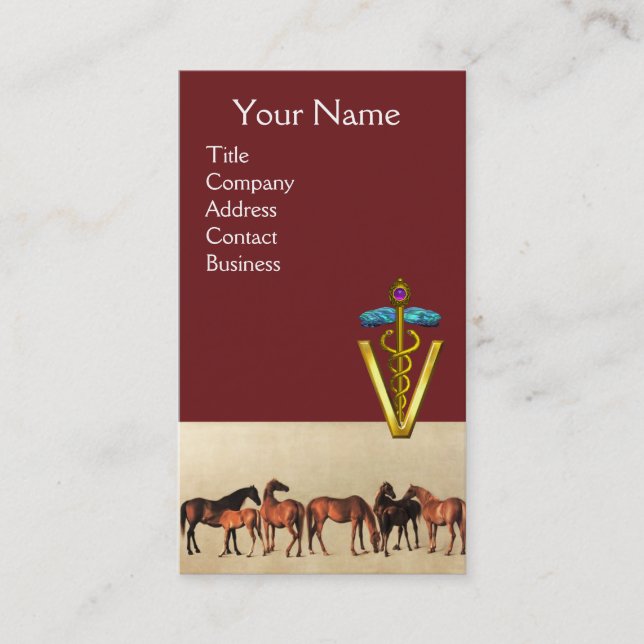 HORSES /MARES AND FOALS CADUCEUS VETERINARY SYMBOL BUSINESS CARD (Front)