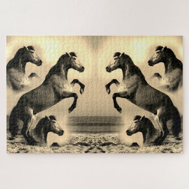 Horses meeting in time jigsaw puzzle (Horizontal)