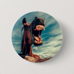 Horse's Mouth Teeth Neigh Wild Horse Animal 6 Cm Round Badge