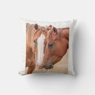 Horses nuzzling in a pasture cushion