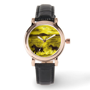 Horses on a Golden Seashore Equine Art Watch