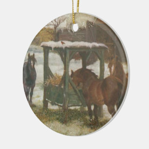 Horses on Christmas Day Ceramic Tree Decoration