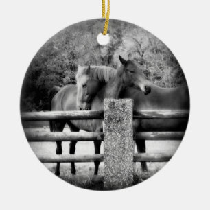Horses on Farm Field Together Ceramic Tree Decoration