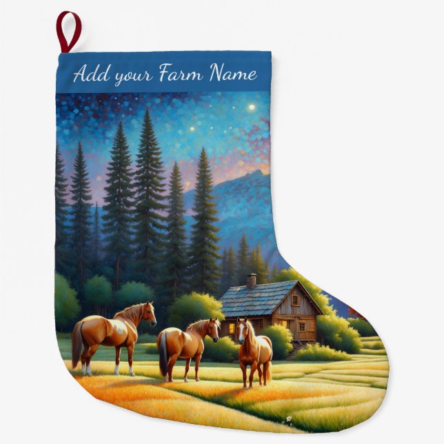 Horses on Farm Large Christmas Stocking (Front)